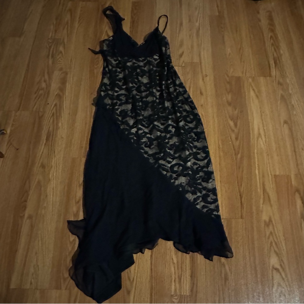 Vintage Casadei Goth‎ Grunge Mermaid Black Lace Ruffle Evening Dress Size L NWT